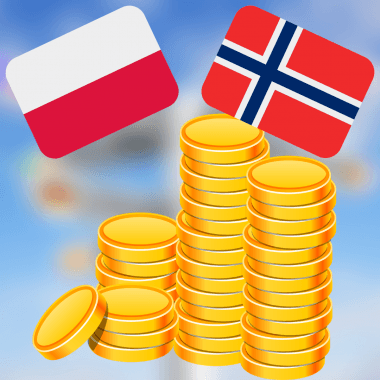 Flaga Polski i Norwegii oraz monety