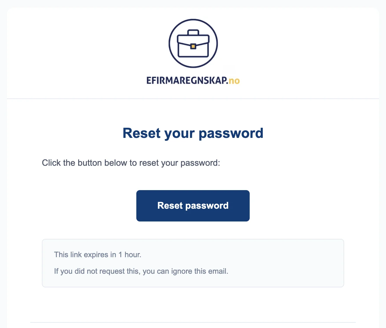Email with the Reset password button