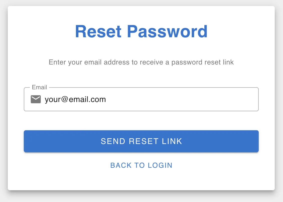 The Reset Password form