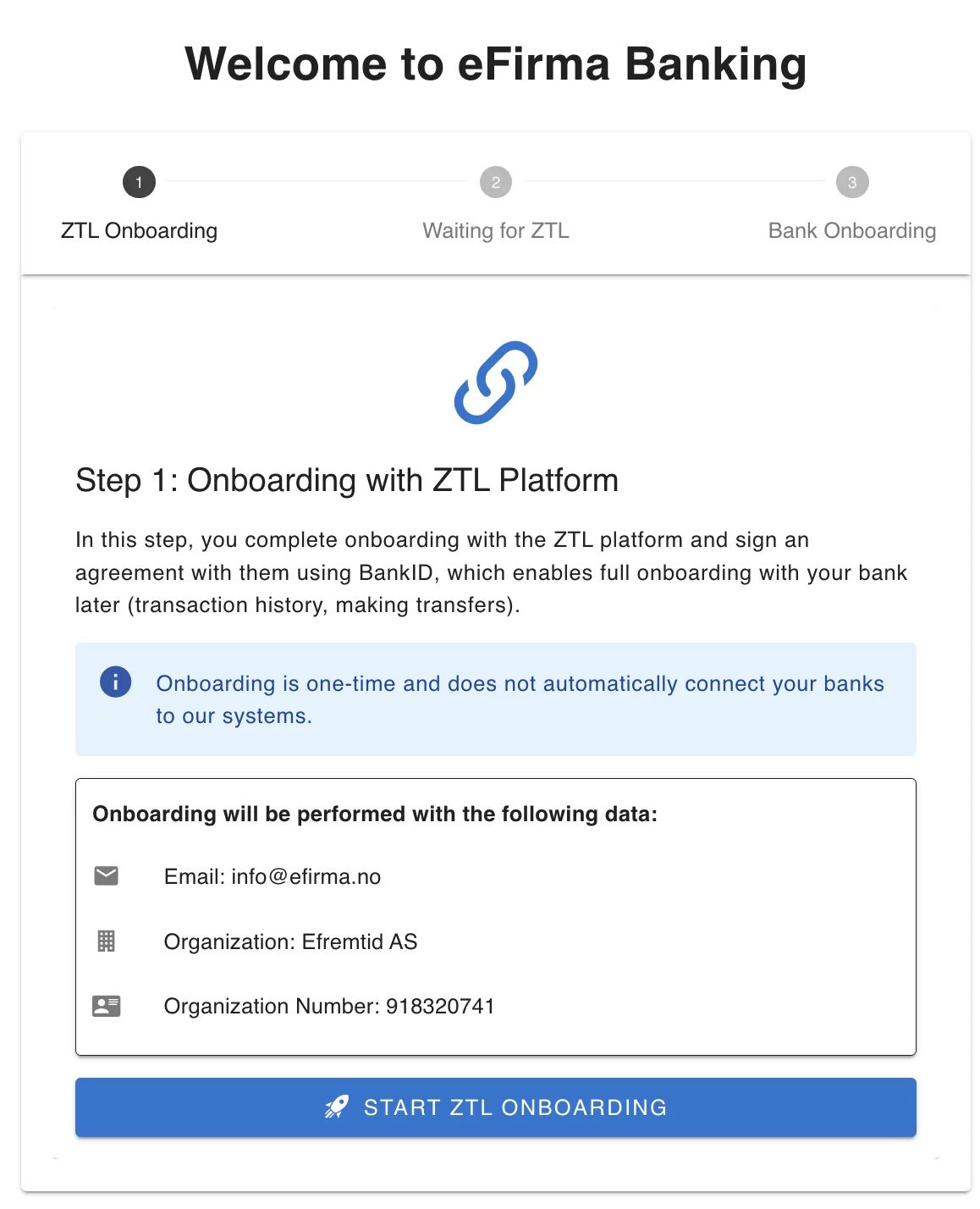 Step 1: Onboarding with ZTL Platform - the Start ZTL onboarding button
