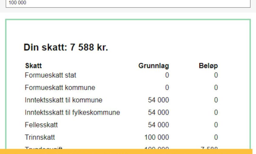 Zrzut ekranu przedstawiający kalkulator i obliczone podatki.