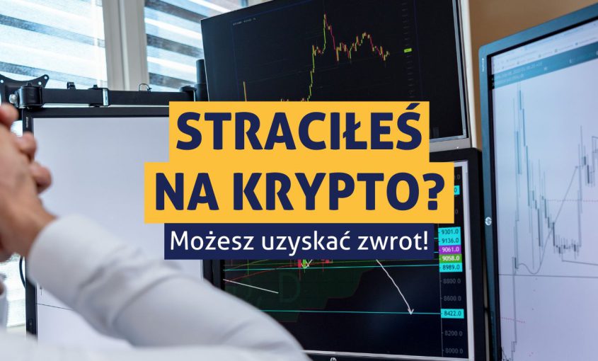 Zdjęcie przedstawiające mężczyznę siedzącego przed komputerem, łapiącego się za głowę. Na ekranie widać wykres pokazujący spadek cen.